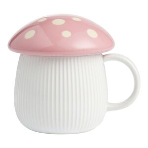 Cost Plus World Market Pink Mushroom Lidded Ceramic Mug, NWT